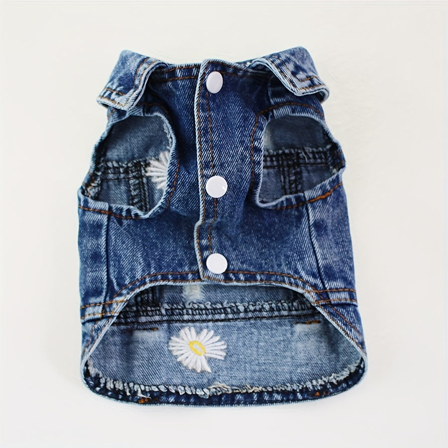 Daisy Graphic Dog Denim Vest