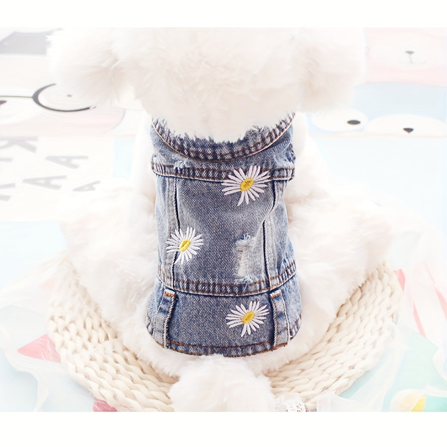 Daisy Graphic Dog Denim Vest