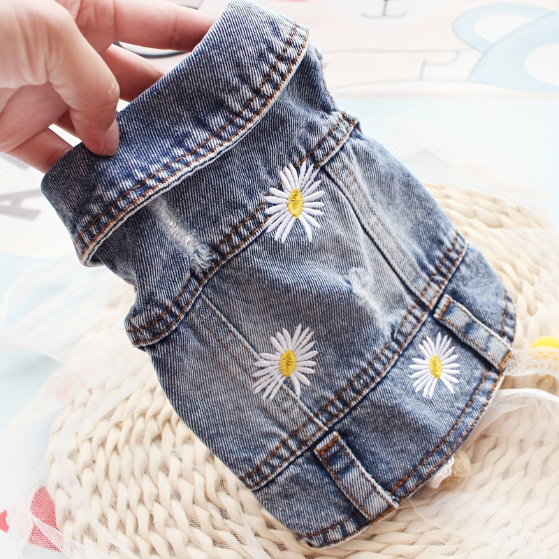 Daisy Graphic Dog Denim Vest
