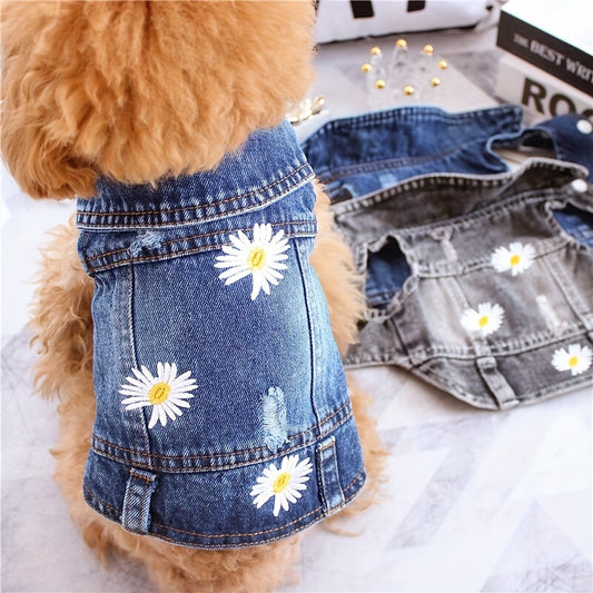 Daisy Graphic Dog Denim Vest